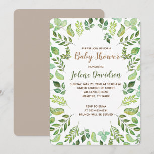 Invitación de Baby Shower a color de agua verde fo