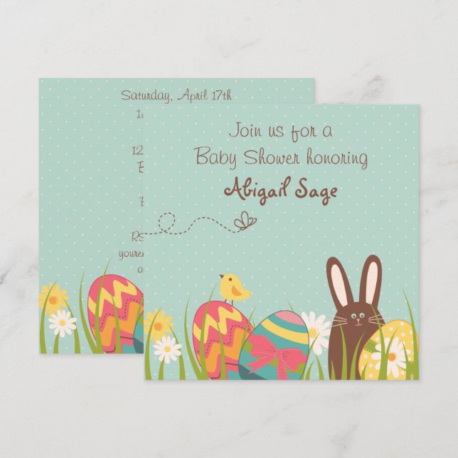 Invitación de Baby Shower a Conejo y Huevos de Pas (Anverso / Reverso)
