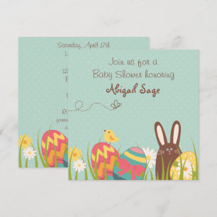 Invitación de Baby Shower a Conejo y Huevos de Pas