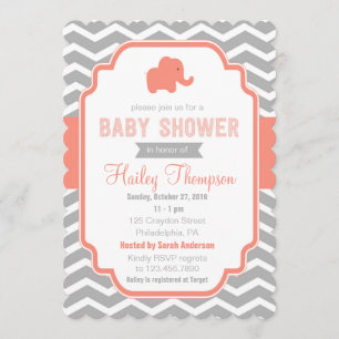 Invitación de Baby Shower a Coral Gray Chevron Ele