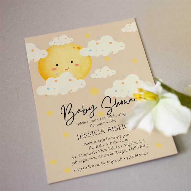 Invitación de Baby Shower a crema de luna y estrel (Subido por el creador)