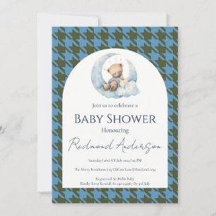 Invitación de baby shower a cuadros azules