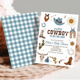 Invitación de Baby Shower a Cuadros Azules de Vaqu