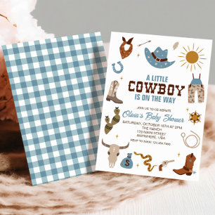 Invitación de Baby Shower a Cuadros Azules de Vaqu