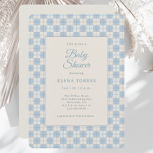 Invitación de baby shower a cuadros azules elegant
