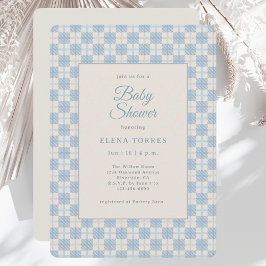 Invitación de baby shower a cuadros azules elegant