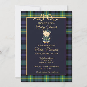 Invitación de Baby Shower a Cuadros de Oso Teddy E