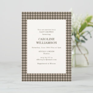 Invitación de Baby Shower a cuadros gingham marrón