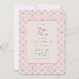 Invitación de baby shower a cuadros rosa elegante