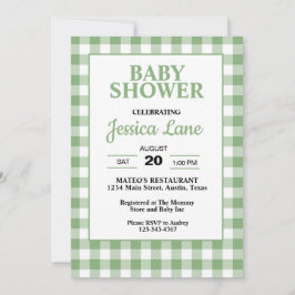 Invitación de baby shower a cuadros verde Gingham