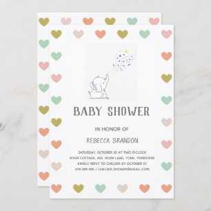 Invitación de Baby Shower a Cute Elephant Hearts M