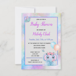 Invitación de Baby Shower a Cute Elephant Watercol