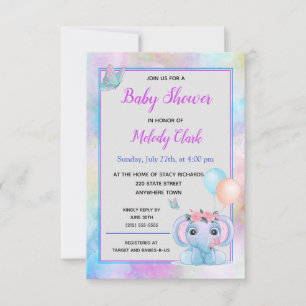 Invitación de Baby Shower a Cute Elephant Watercol