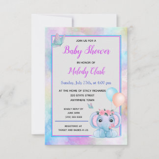 Invitación de Baby Shower a Cute Elephant Watercol