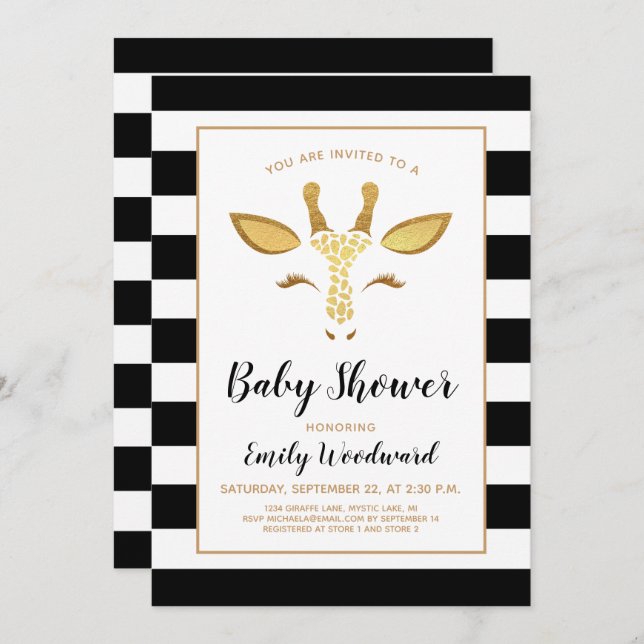 Invitación de Baby Shower a Cute Gold Giraffe (Anverso / Reverso)