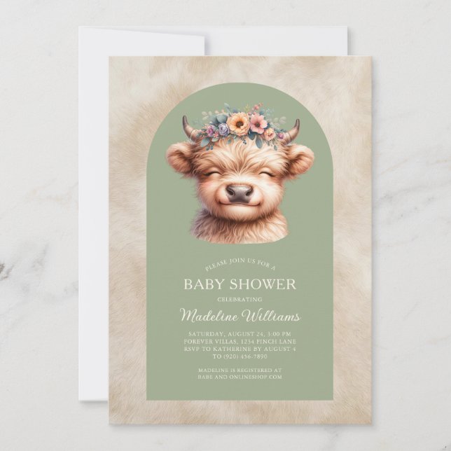 Invitación de Baby Shower a Cute Highland Cow Arch (Anverso)