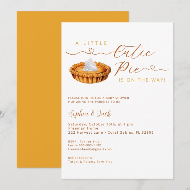 Invitación de Baby Shower a Cutie Pie Thanksgiving (Anverso / Reverso)