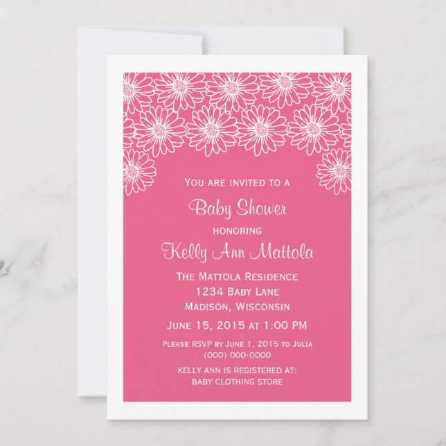 Invitación de Baby Shower a daisies singulares ros (Anverso)