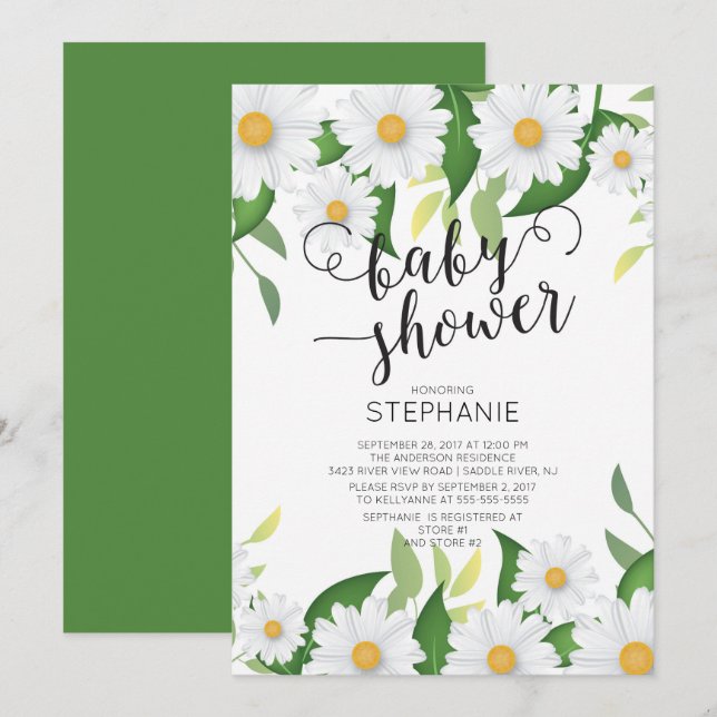 Invitación de Baby Shower a Daisy Flowers moderno (Anverso / Reverso)