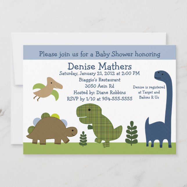 Invitación de Baby Shower a Dino/Dinosaurios Adora (Anverso)