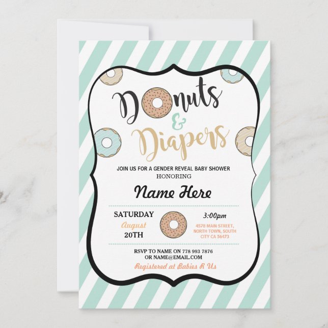 Invitación de Baby Shower a donuts y pañales (Anverso)