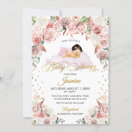 Invitación de Baby Shower a dormir con flores rosa