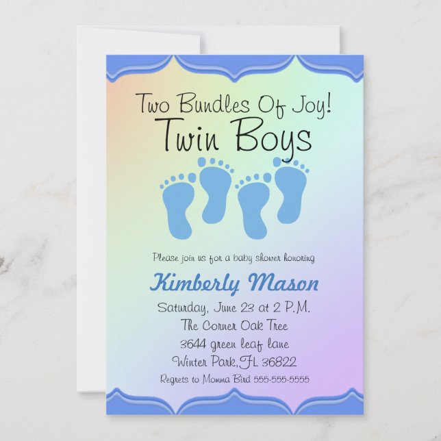 Invitación De Baby Shower A Dos Grupos De Joy Twin (Anverso)