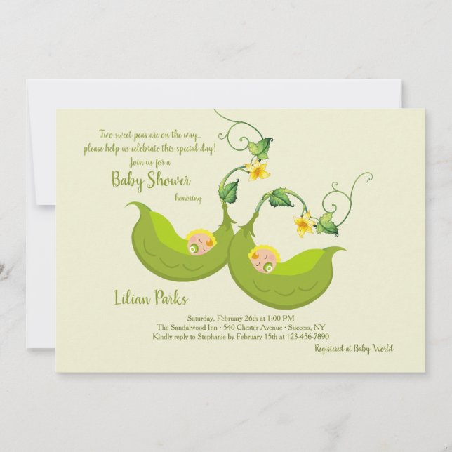 Invitación de Baby Shower a Dos Pods Pea (Anverso)