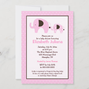 Invitación de Baby Shower a Dottie Elephant (rosa 