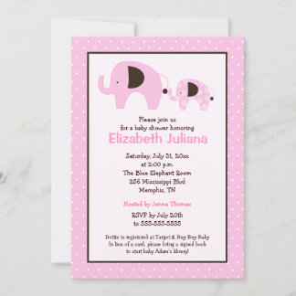 Invitación de Baby Shower a Dottie Elephant (rosa
