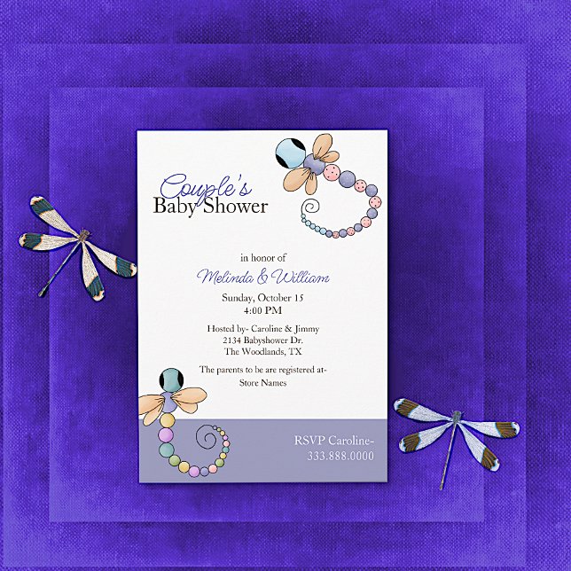 Invitación de Baby Shower a Dragonflies coloridas (Subido por el creador)