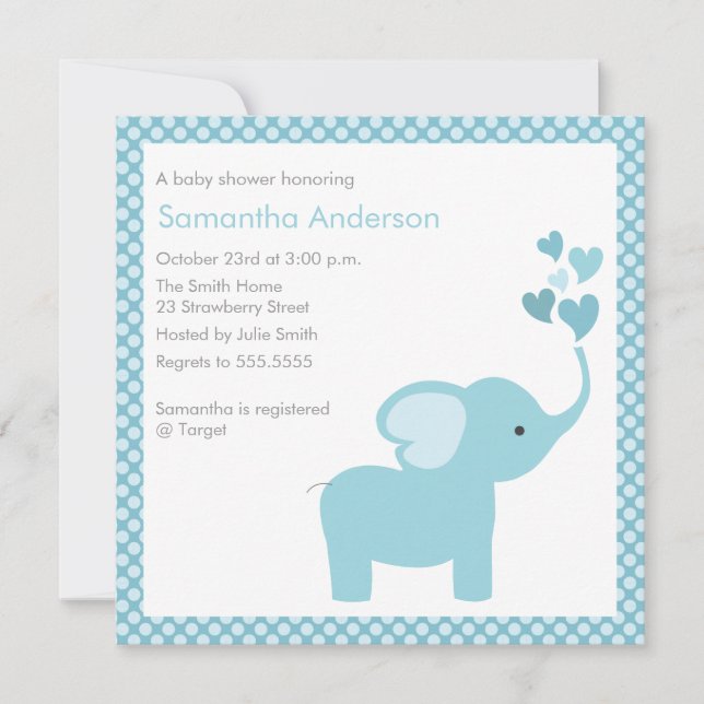 Invitación de Baby Shower a Elephant Hearts - Chic (Anverso)