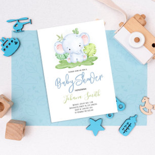 Invitación de Baby Shower a Elephant Safari Boy