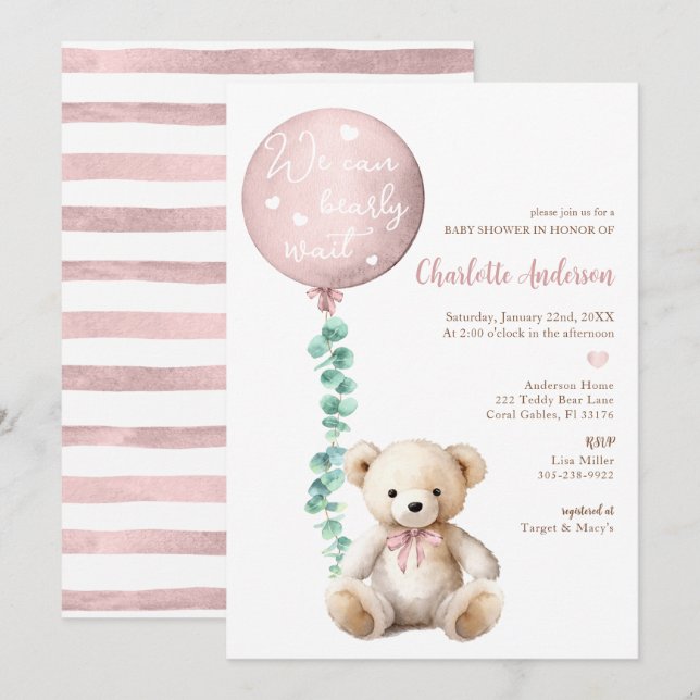 Invitación de Baby Shower a Eucalyptus Bearly Wait (Anverso / Reverso)