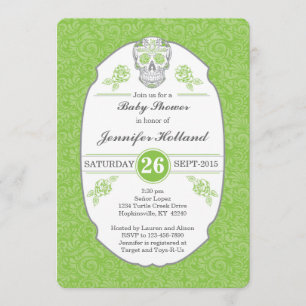 Invitación de Baby Shower a Fancy Damask Skull en