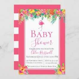 Invitación de Baby Shower a Flamingo Floral Rosa