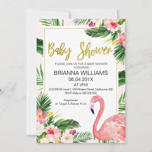 Invitación de Baby Shower a Flamingo Floral Tropic (Anverso)