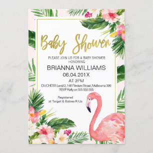Invitación de Baby Shower a Flamingo Floral Tropic