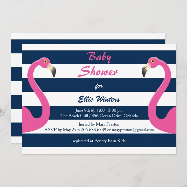 Invitación de Baby Shower a Flamingo Náutico (Anverso / Reverso)