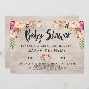 Invitación de Baby Shower a Floral Boho Rustic