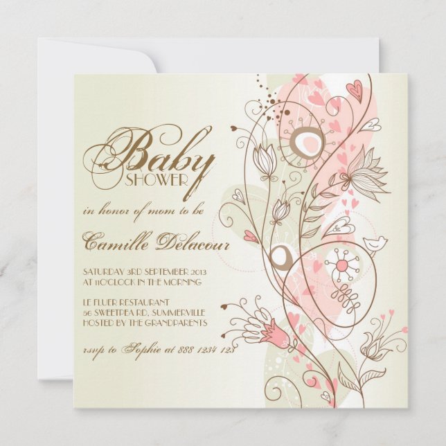Invitación de Baby Shower a Flores Whimsicales Vin (Anverso)