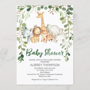 Invitación de Baby Shower A Foliage Y Safari Anima