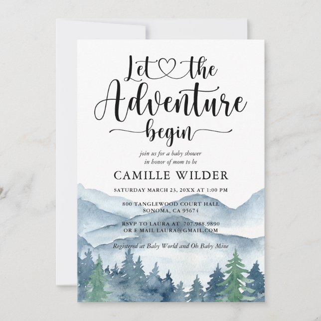 Invitación de Baby Shower a Forest Adventure Mount (Anverso)