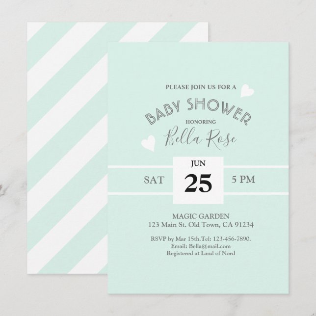 Invitación de Baby Shower a franjas blancas de col (Anverso / Reverso)