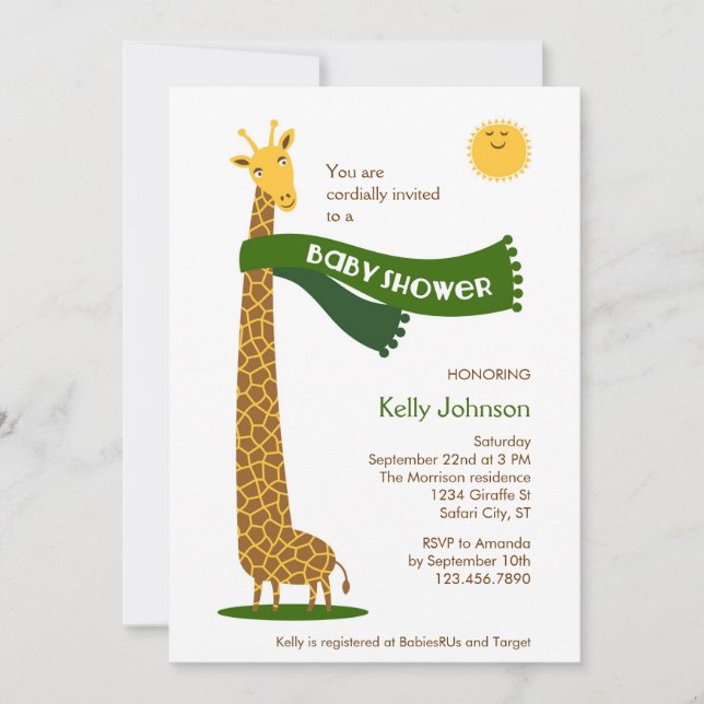 Invitación de Baby Shower a Giraffe Safari (Anverso)