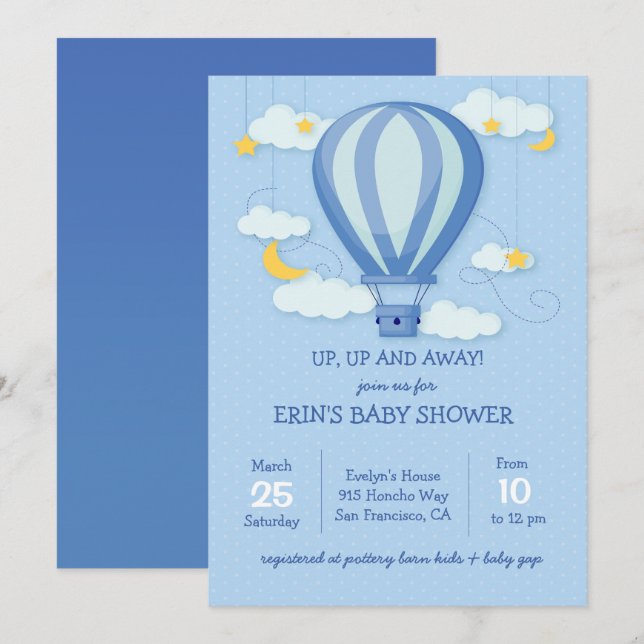 Invitación de Baby Shower a globo de aire caliente (Anverso / Reverso)