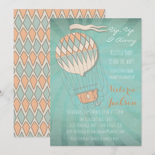 Invitación de Baby Shower a globo de aire caliente (Anverso / Reverso)