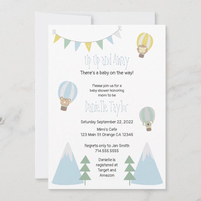 Invitación de Baby Shower a globo de aire caliente (Anverso)
