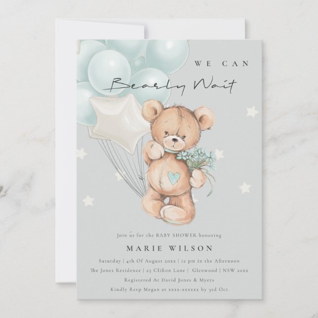 Invitación de Baby Shower a globo de espera de Bea (Anverso)