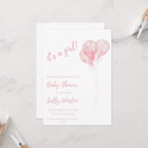 Invitación de Baby Shower a globos rosados Chicas